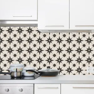 Self-adhesive black and white star tile sticker waterproof PVC kitchen wall decor decal