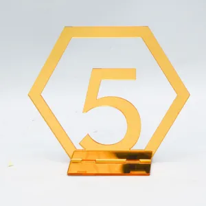 Goldene Acryl Tischnummer 5 Sechseck Schild Hochzeit Party Tischdekoration Aufsteller Deko.