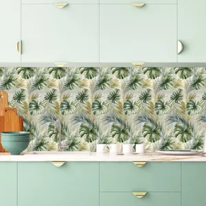 Adesivo per piastrelle da cucina con foglie tropicali, paraschizzi impermeabile decorativo.