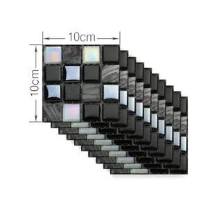 3D self-adhesive mosaic tile stickers, black marble pattern wall decor for home, 10x10cm