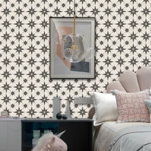 Geometric star pattern PVC wall sticker, self-adhesive waterproof tile sticker for home decor.