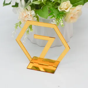 Goldener Acryl Tischnummer 7 Schild hexagonale Hochzeit Tischdeko Stehender Aufsteller.