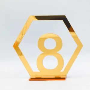 Gold Acryl Spiegel Sechseck Tischnummer 8 Schild für Hochzeit Party und Tisch Deko