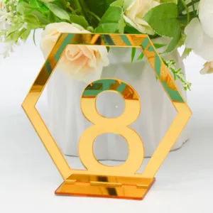 Goldener Acryl Sechseck Tischkarten Tisch Nummer 8 Hochzeit Deko Aufsteller Stand