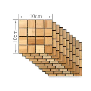 Wooden mosaic tile sticker 10x10cm self-adhesive wall decor for home renovation DIY.