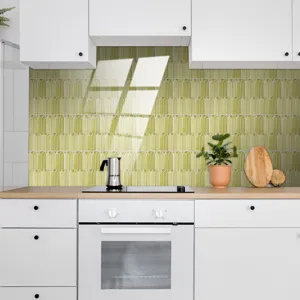 Green peacock feather pattern tile sticker crystal film waterproof kitchen wall wallpaper decor.