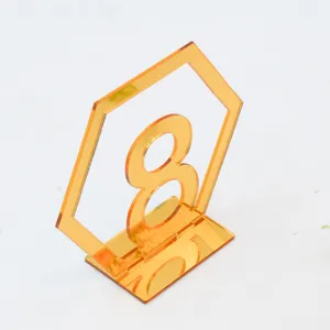 Acryl Tischnummer Schild sechseckig gold Spiegel Hochzeit Mittelstueck Ständer 2mm