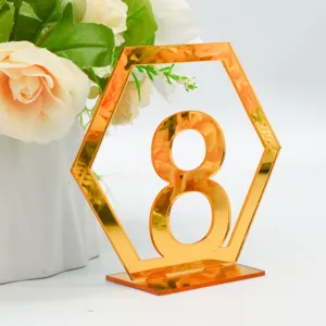 Acryl Tischnummer 8 Hochzeit Schild gold Spiegel Hexagon Tischdekoration für Feier