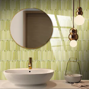 Peacock feather pattern wallpaper tile detail with green decorative wall finish.