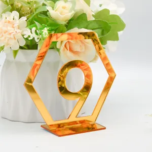 Goldene acryl tischkarte nummer 9 hexagon hochzeit empfang dekoration display ständer