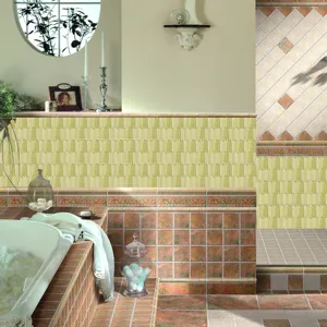 Detailed view of waterproof tile stickers with peacock feather pattern for bathroom wall decor.