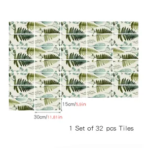 Adesivi per piastrelle in stile francese con felce verde, decorazione murale adesiva.