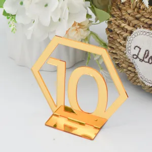 Goldene Acryl Tischnummer 10, hexagonales Hochzeitsschild für Partydekoration und Tischdeko.