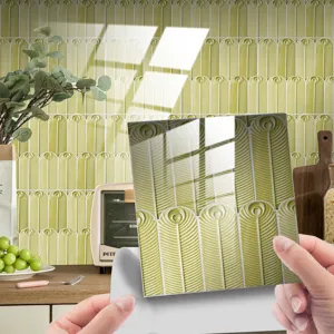 Peacock feather tile sticker, waterproof crystal film self-adhesive home wall decor mural.