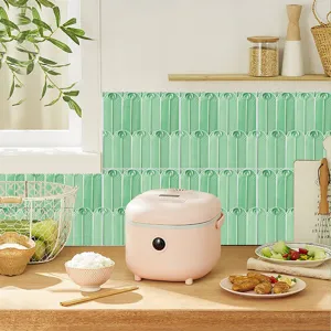 Green peacock feather tile sticker for kitchen wall decor, crystal film waterproof finish.