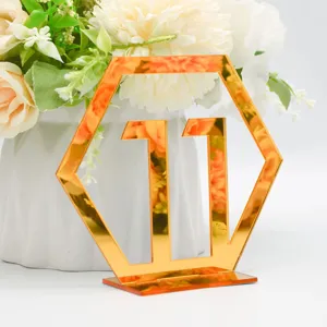 Gold Acryl Spiegel Tischnummer 11 Sechseck Schild Hochzeit Party Tischdekoration Aufsteller