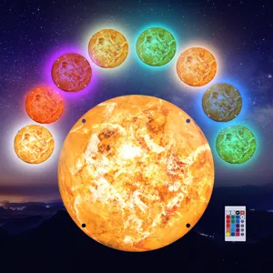 3D LED colorful planet wall lamp with remote control, creative glowing moon earth night light for room decor.