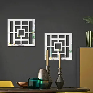 Geometric acrylic mirror wall stickers detailed view for modern home decor and wall styling.