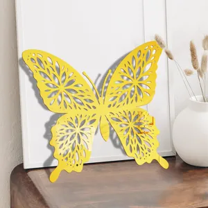 Grote gele acryl spiegel holle vlinder muursticker voor mooie slaapkamer decoratie.