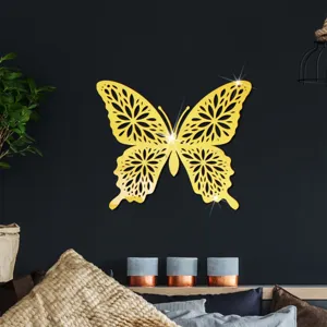 Gouden acryl spiegel holle vlinder muursticker voor moderne slaapkamer woonkamer decoratie.