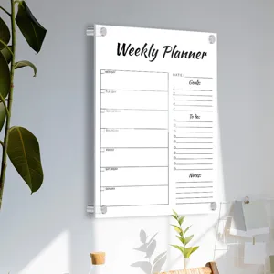 Clear acrylic weekly planner board for wall mounting, reusable dry erase memo board daily.