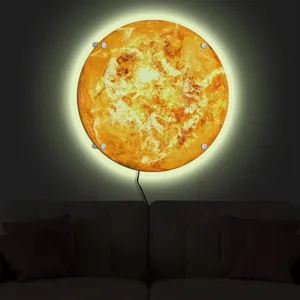 Creative LED 3D planet wall lamp with glowing backlight effect, perfect room decor night light.