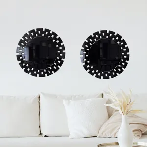 Modern black acrylic wall mirror stickers, round geometric decorative wall art for home decor.