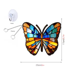 Glas-in-lood vlinder wanddecoratie zonnevanger met metalen haak en ketting voor huis decor