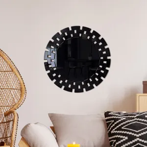 Detail view of decorative acrylic wall mirror sticker, modern geometric design for home decor.