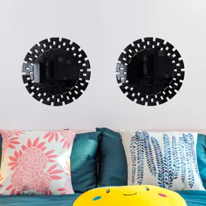 Acrylic wood wall decorative mirror stickers set, modern geometric round design for home decor