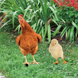Screaming chicken and chick yard stake outdoor garden lawn decoration funny animal sign