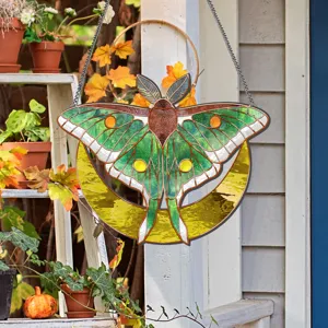 Gebrandschilderd glas maan Luna mot hangende wanddecoratie ornament voor thuis en tuin