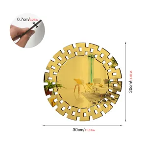Round gold acrylic wall mirror sticker featuring geometric hollow frame, 30cm modern home decor.