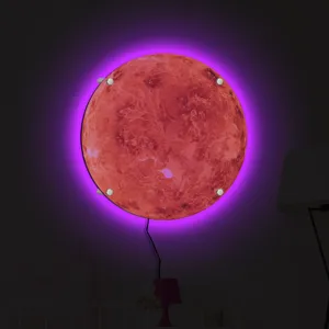 3D LED planet wall lamp with purple backlight, creative celestial hanging night light for home bedroom.