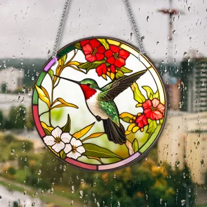 Prachtige ronde gebrandschilderd glas kolibrie muurdecoratie zonnevanger voor raam met ketting