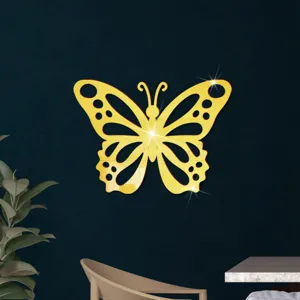Gedetailleerd overzicht grote acryl spiegel holle vlinder muursticker slaapkamer decor.