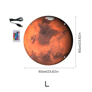 Mars LED wall lamp with remote control and USB cable, 60cm diameter size L glowing light.