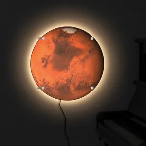 3D LED Mars wall lamp, decorative planet night light with glowing halo effect for room decor.