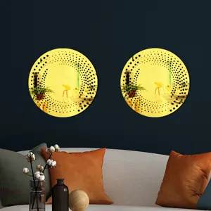 Acrylic decorative mirror wall sticker with round halftone dot design, modern home interior decor.