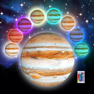 3D LED Jupiter Planet Night Light Wall Lamp with Remote Control RGB Color Changing Decor