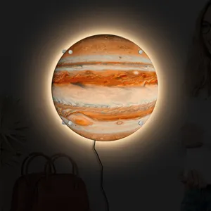 Ambient Jupiter wall lamp detail showing glowing planetary design and warm room atmosphere.