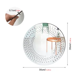 Acrylic wood wall decorative mirror sticker detail showing 30cm size and thickness.