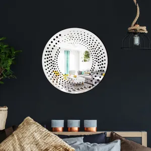 Acrylic wall decorative mirror sticker with black dots design, modern home room decor.