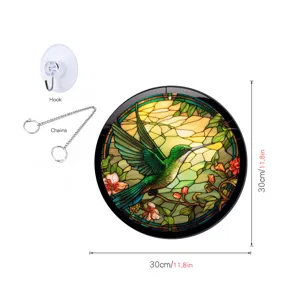 Mooie glas-in-lood kolibri wanddecoratie met ketting en haak ronde zonnevanger 30cm
