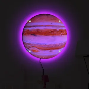 3D Jupiter LED wall lamp with vibrant purple backlight, modern creative night light for home decor.