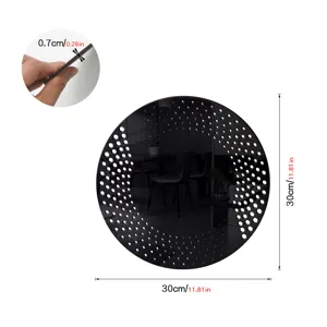 Acrylic wall mirror sticker detail, round black decorative sheet with dot patterns, 30cm size.