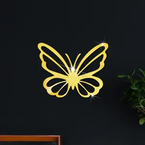 Grote gouden holle vlinder acryl spiegel muursticker voor slaapkamer woning decoratie.