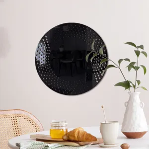Modern black acrylic wall decorative mirror sticker with dotted design for home interior.