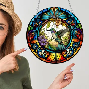 Buntglas Kolibri Wandbehang runder Sonnenfänger Heimdekoration Fensterkunst Paneel Ornament