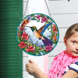 Stained glass hummingbird hanging suncatcher window decoration for home wall decor